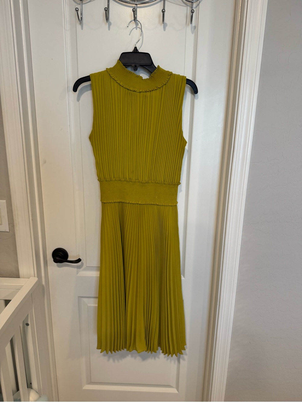 Nanette Lepore Olive-Green Pleated Sleeveless Midi Dress